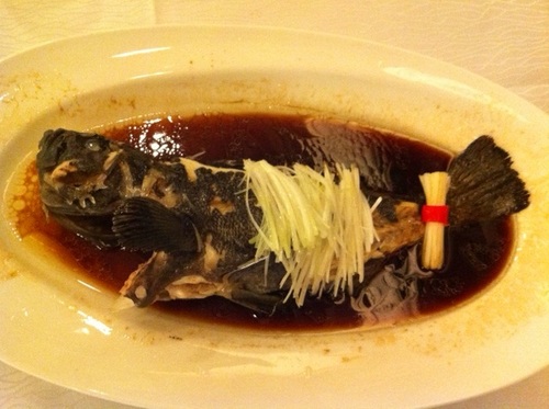 大連-清蒸石斑魚の黒魚版。.JPG